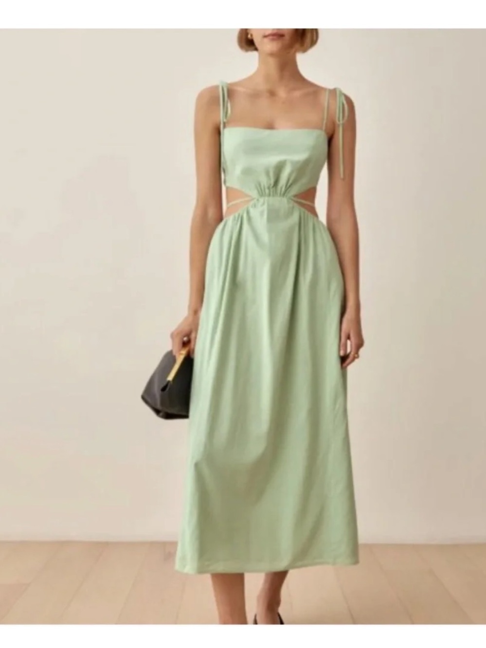 NWT ✨ Reformation Pistachio Green Cutout Tie-Shoulder Midi Dress
